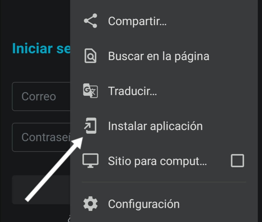 Botón de instalación en Google Chrome